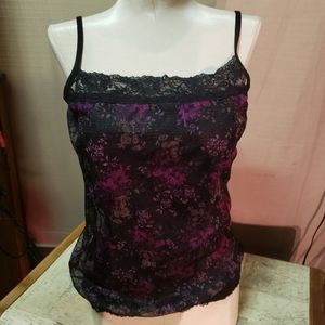 Lace over floral print cami